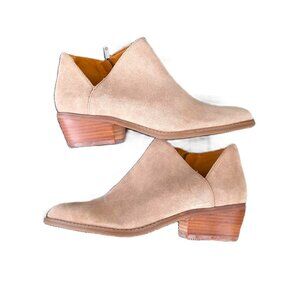 Lucky Brand Ankle Boots 8.5M Beige Side Zip Block Heel Faux Suede